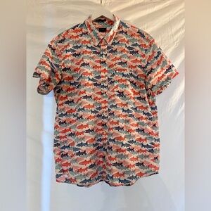 J. Crew Men's Short Sleeve Trout Print Slim Casual Shirt sz XL